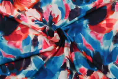 Blouse fabric, polyester crepe | A la ville | floral, blue