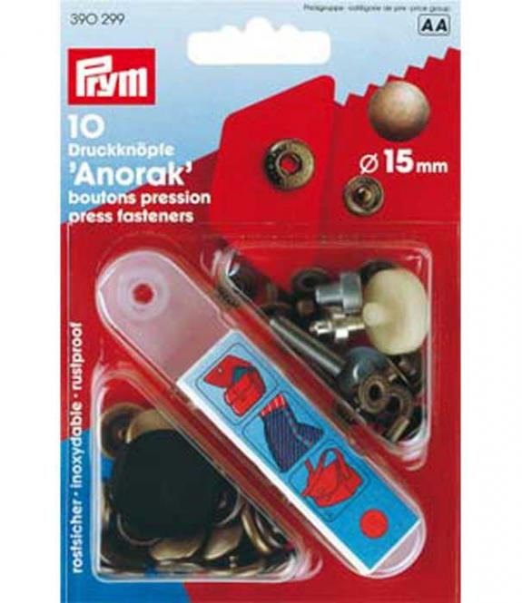 Prym Nähfrei | Druckknopf Anorak, 15mm, altmessing