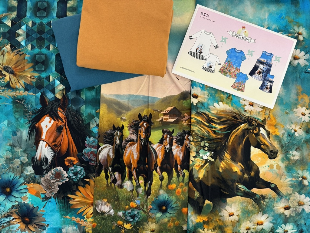 Fabric package - panel horses and cut Noelle