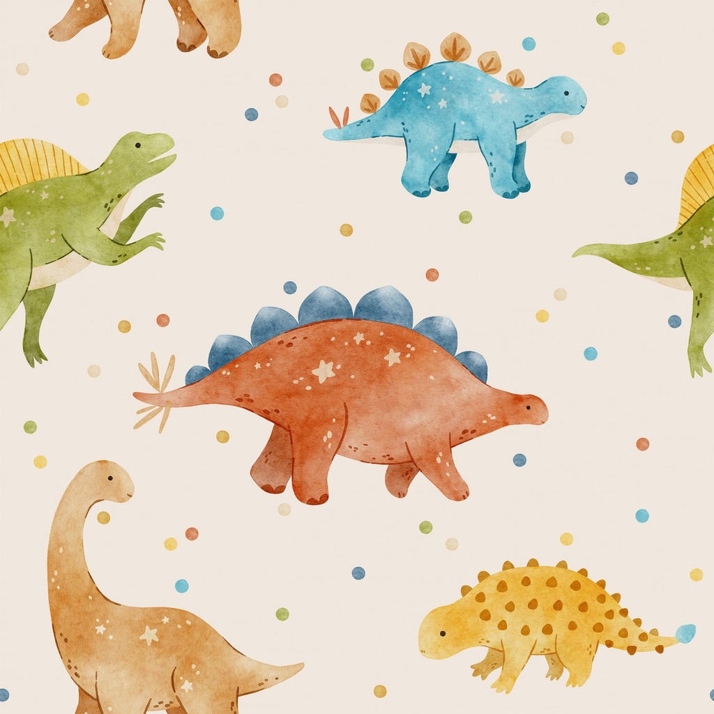 Jersey de coton | Aquarelle - Dinosaure - Crème | EN LIGNE UNIQUEMENT, achat minimum 1M