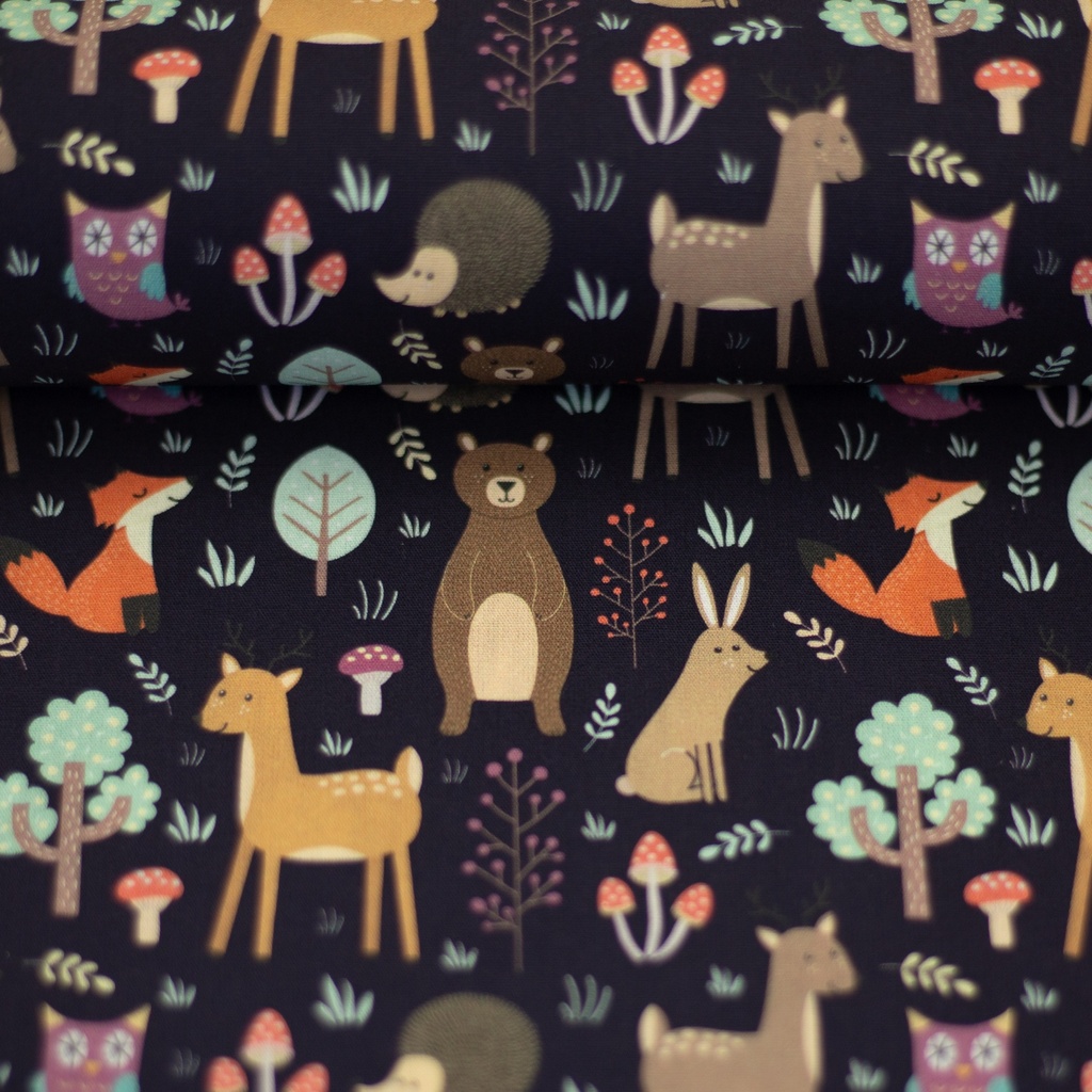 Cotton woven fabric | Bodo by Swafing | Forest animals, dark blue