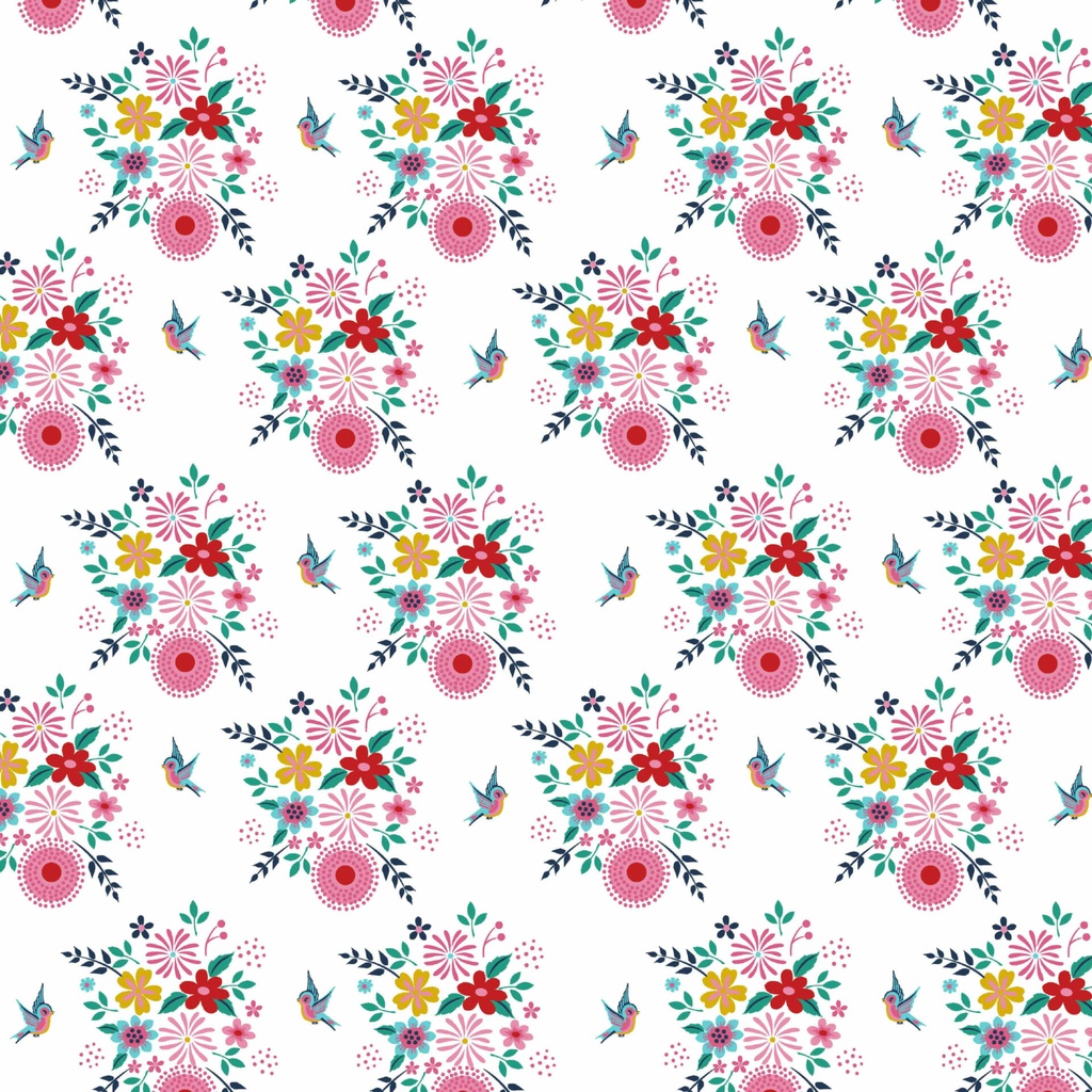 Birdy Flowers, white, cotton - only available online