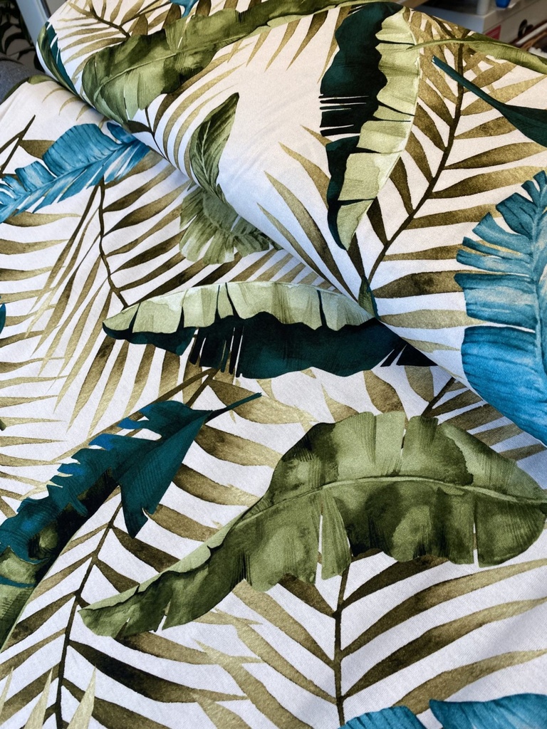 TDC Design, viscose jersey, palm leaves, ecru