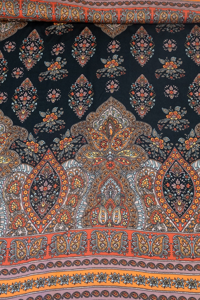 Viscose | Ina de Hilco | Répétition orientale Paisley | marron, noir, env. 85 cm de haut