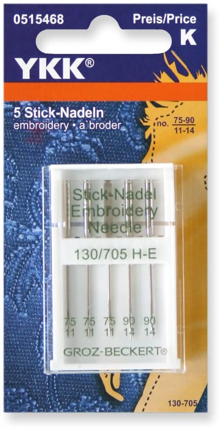 Sewing machine needles flat piston 5 EMBROIDERY NEEDLES 130/705 H-E assorted