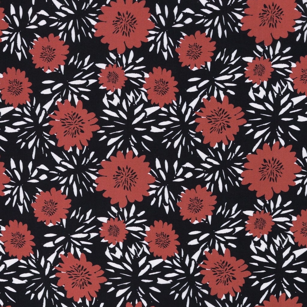 Viscose woven fabric | Antonia by Swafing |Flowers, black/white/terracotta