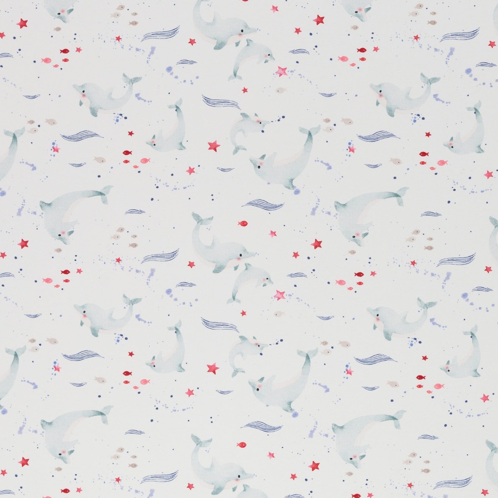 Nautical Baby, jersey cotton, dolphins, white/red