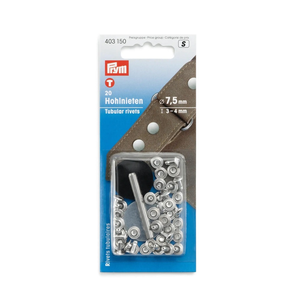 Prym | Hollow rivets, 3-4mm, silver, 20 pieces