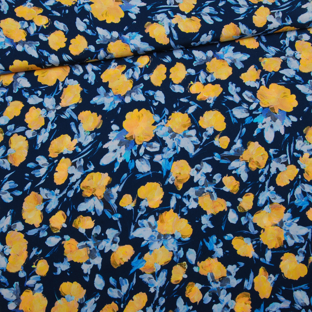 Viscose | Fleurs peintes par Editex | fleurs | bleu