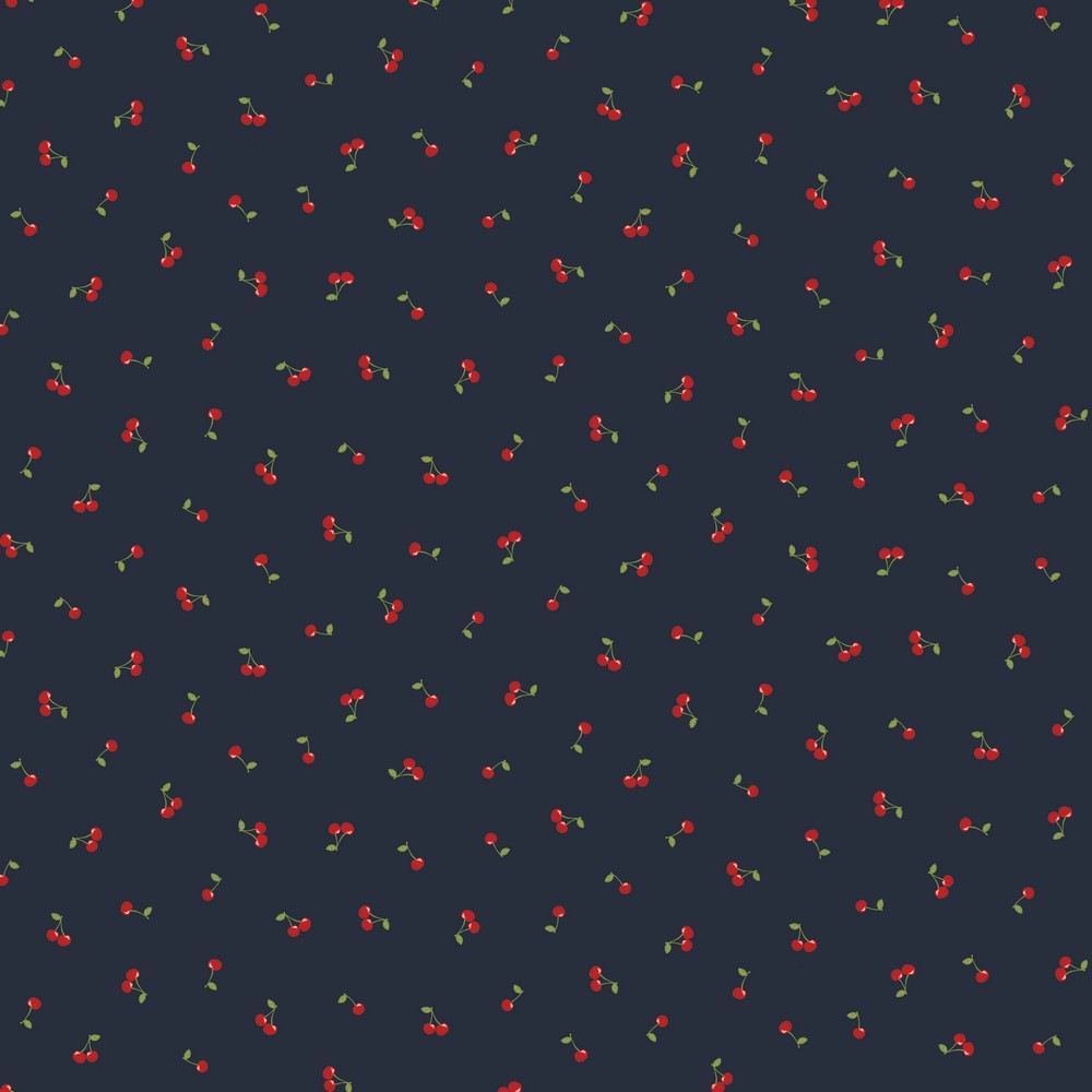 Coated cotton, cherries, navy blue