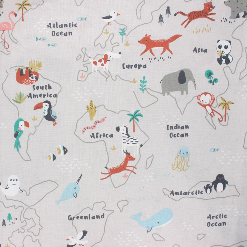 Cotton | MapZoo by Domotex | World map with animals, taupe