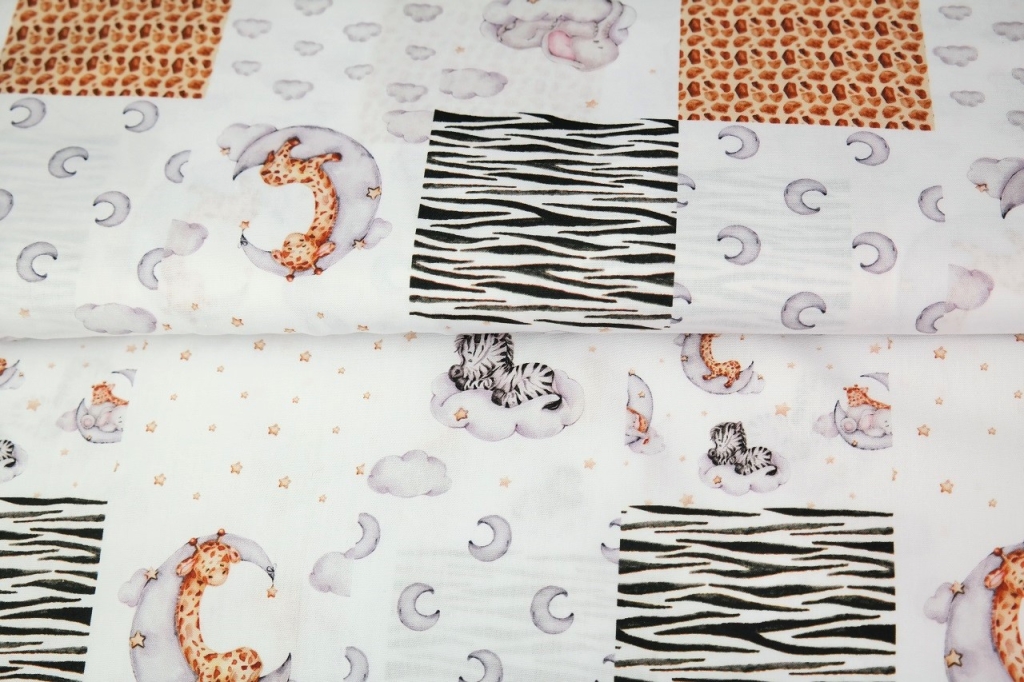 Cotton woven fabric | Patchwork Baby by Stenzo | Zebra and giraffe