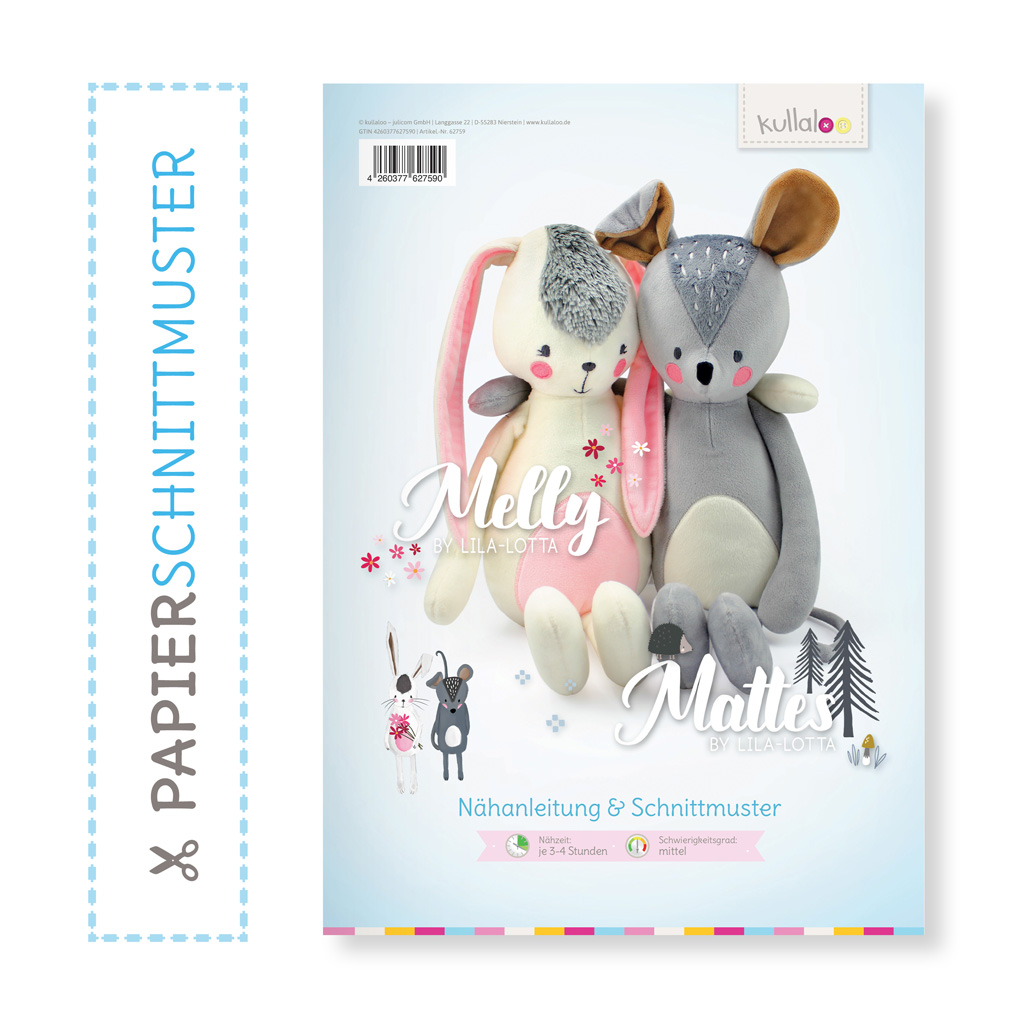 Kullaloo Doppelpapierschnittmuster Kuscheltiere „MELLY & MATTES“ by Lila-Lotta