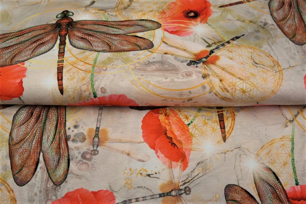 Viscose jersey | Dragonflies by Stenzo | hel, beige, orange