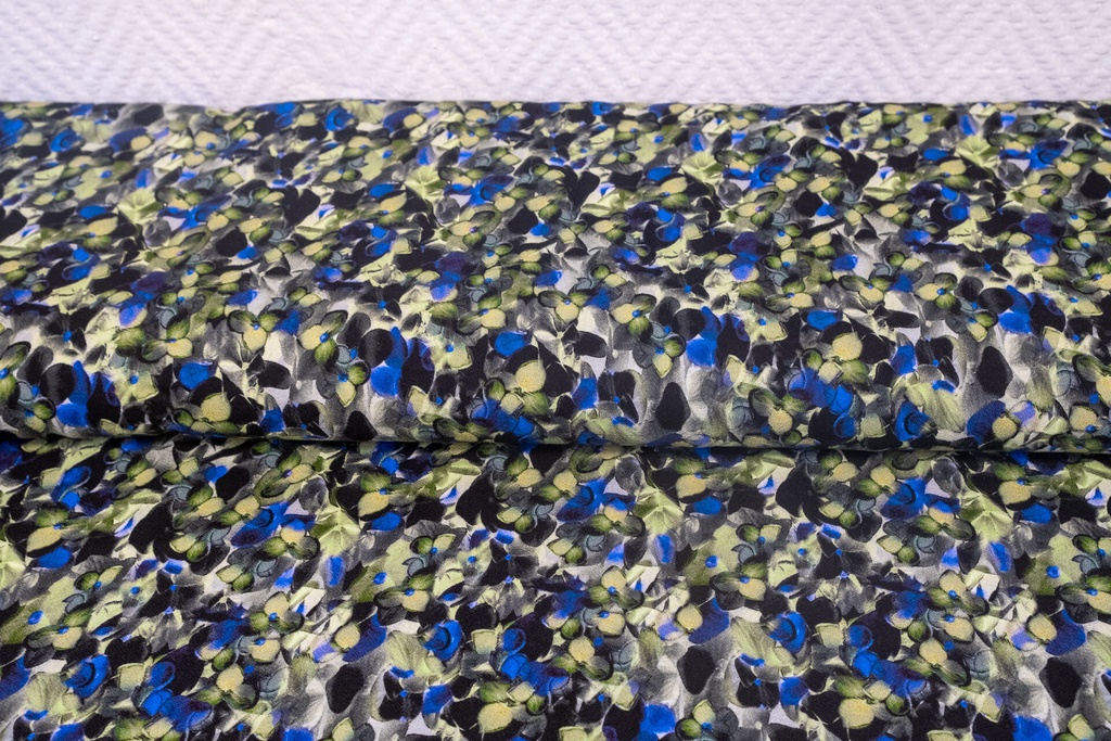 Viscose | Jilla de Hilco | Points de fleurs éparses | vert, bleu