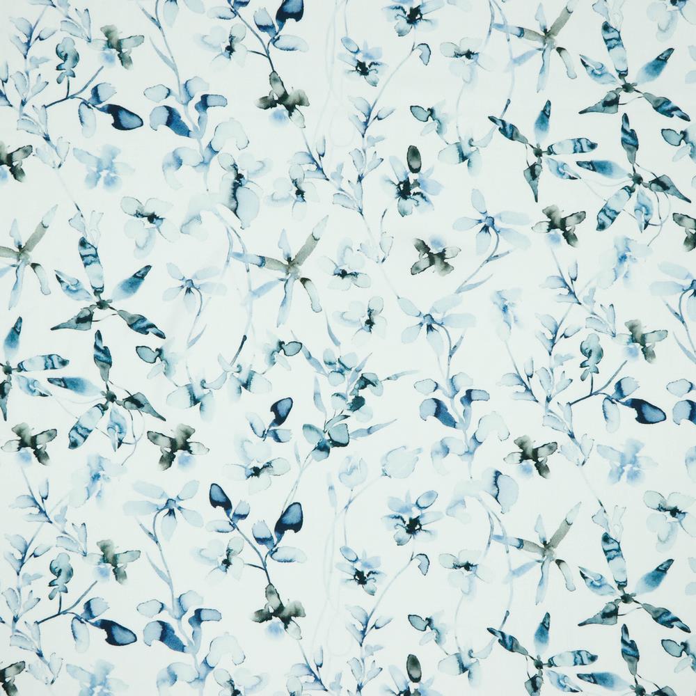 Viscose | Fleurs, aquarelles | blanc, bleu