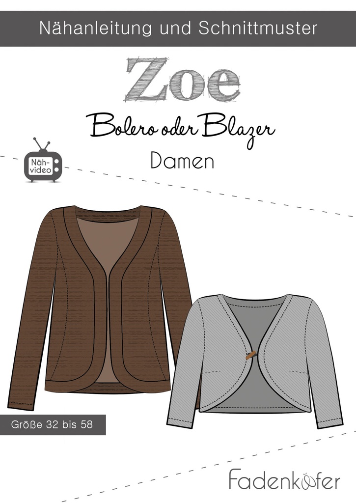 Patron de couture | Zoé de Fadenkäfer | Boléro ou blazer pour femme