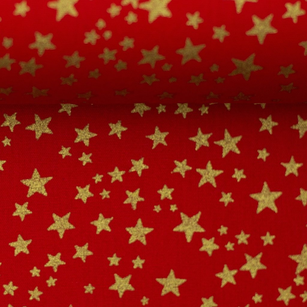 Cotton woven fabric, Christmas | Neuss by Swafing | red with gold stars