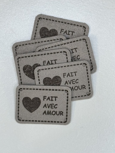 [M08914U-577] 6 Etiquette "fait avec" amour - gris