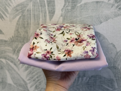 [5001 007] Fabric package rib jersey scattered flowers | lilac