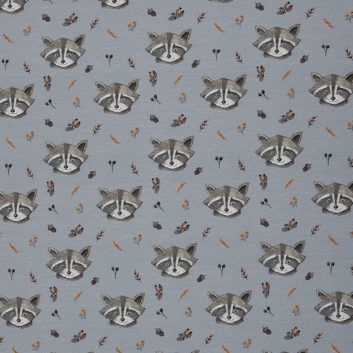 [082249-406182] French terry | Forest Friends by Christiane Zielinski | blue/grey, small raccoon