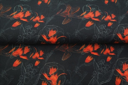 [20903-15] Jersey | Flowers abstract by Stenzo | black/red