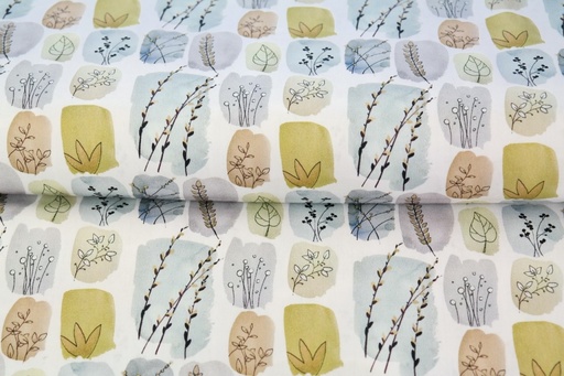 [18160-02 PL] Cotton woven fabric, branches, flowers, autumn/spring plants