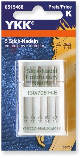 [515468] Sewing machine needles flat piston 5 EMBROIDERY NEEDLES 130/705 H-E assorted