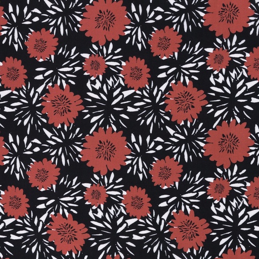 [081537-100172] Viscose woven fabric | Antonia by Swafing |Flowers, black/white/terracotta