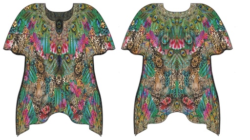 [17303 001] Baumwolle Panel, Chiffon | Kimono Top Ladies by Stenzo | grün, floral