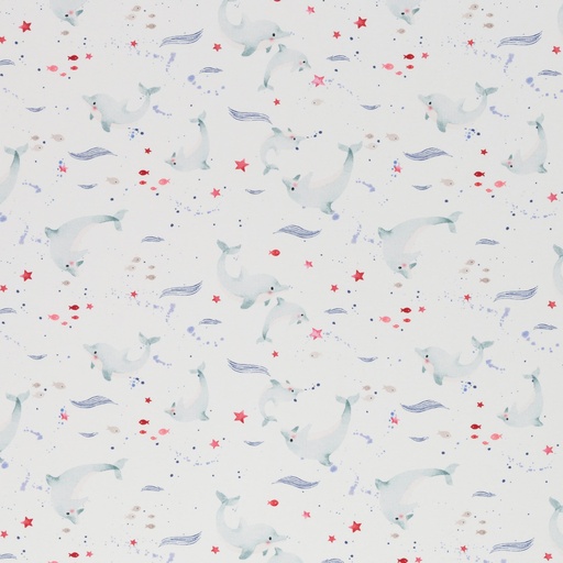 [081489-300265-1] Nautical Baby, jersey cotton, dolphins, white/red