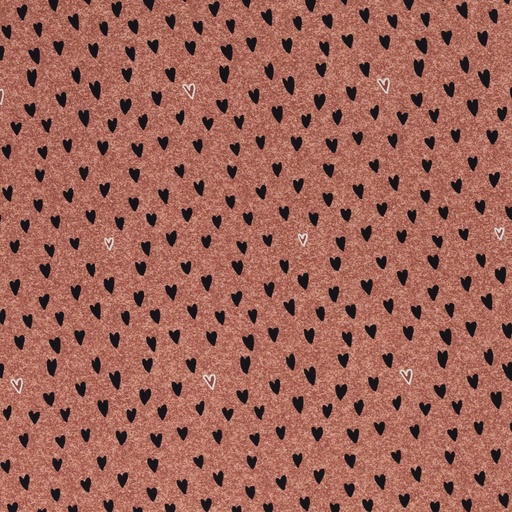 [081386-150-200399] Residual piece 1.5 meters | Sweat French Terry Swafing Sweet Bears - hearts - hatched - rust