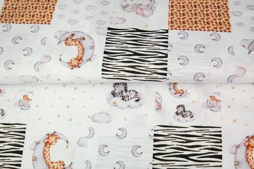 [20179-02] Cotton woven fabric | Patchwork Baby by Stenzo | Zebra and giraffe