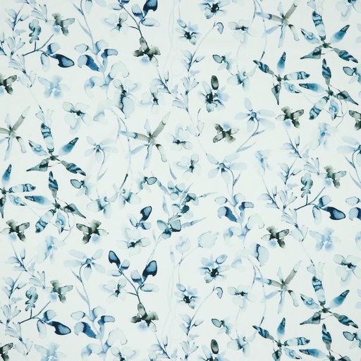 [09549] Viscose | Fleurs, aquarelles | blanc, bleu