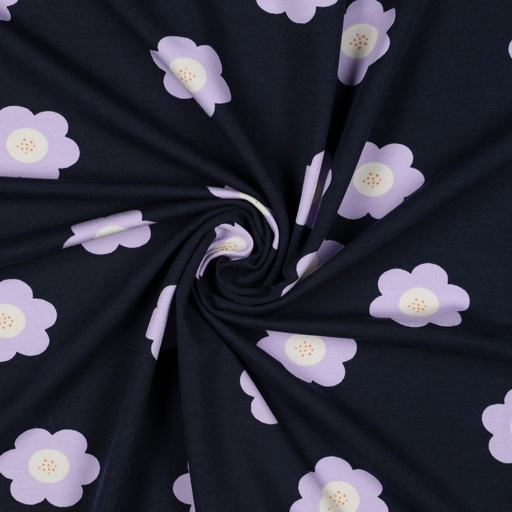 [5799003] French terry | Big flowers | blue, lilac