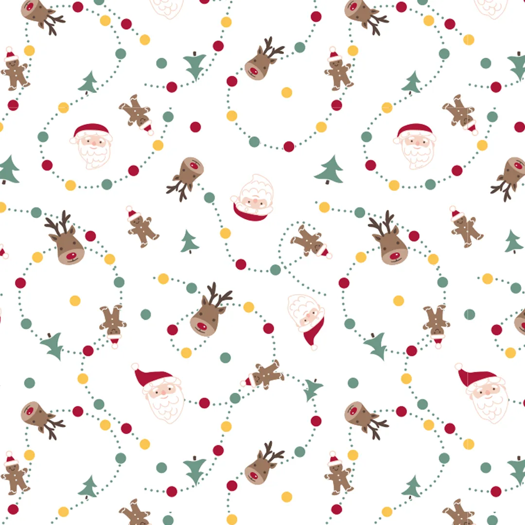 [K26520-510] Tissu en coton | Guirlande de Noël et de Noël, blanche