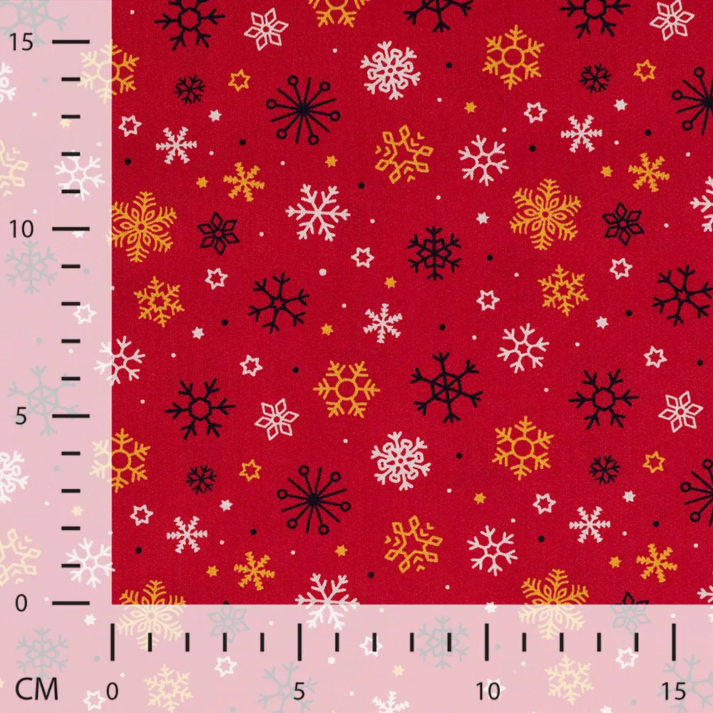 [K26526-150D] Tissu en coton | Noël | Flocon de neige, rouge