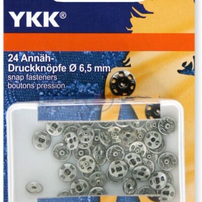 YKK 86081 Annäh-Druckknöpfe Messing 6,5 mm silber, 24 Stück