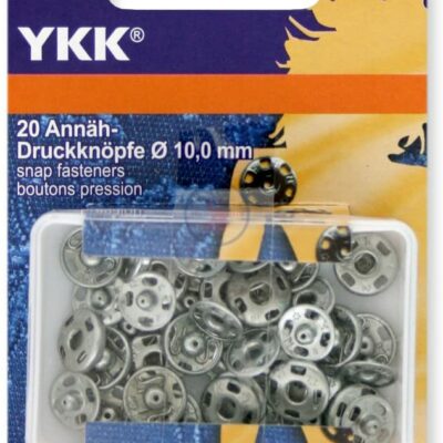 YKK 86083 Annäh-Druckknöpfe Messing 10,0 mm silber, 20 Stück