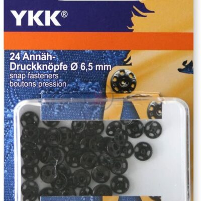 YKK 86073 Annäh-Druckknöpfe Messing 6,5 mm schwarz, 24 Stück